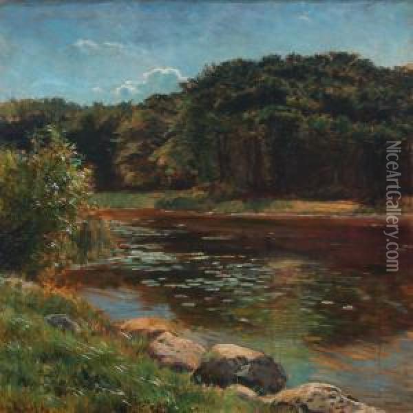Summer Landscape With Forest Lake Oil Painting - Georg Sophus Seligmann