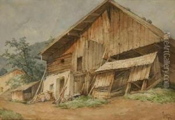 Bauernhaus Bei
 Schladming. Oil Painting - Georg Geyer