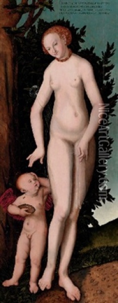 Venus And Cupid, The Honey Thief Oil Painting - Lucas Cranach the Elder