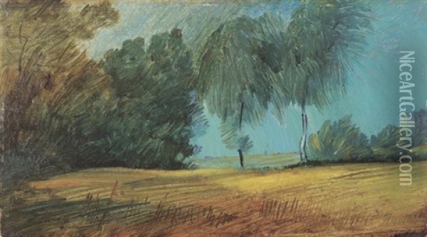 Wiedensahler Landschaft Mit Zwei Birken Oil Painting - Wilhelm Busch