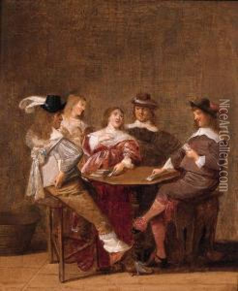 A Company At Table Engaged In A Game Of Cards Oil Painting - Dirck Hals