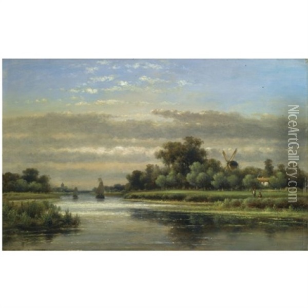 Anglers In A Summer Landscape Oil Painting - Lodewijk Johannes Kleijn