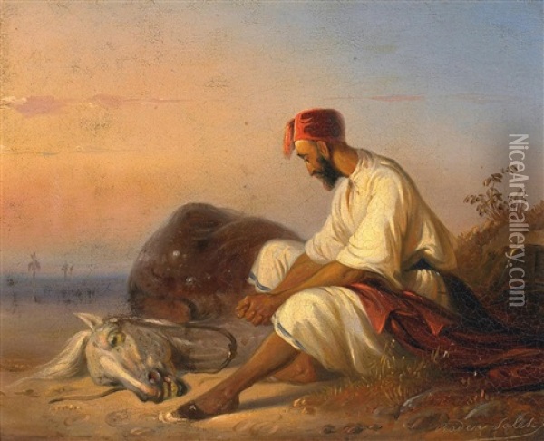 Araber Mit Seinem Pferd Oil Painting - Raden Saleh Sarief Bustaman