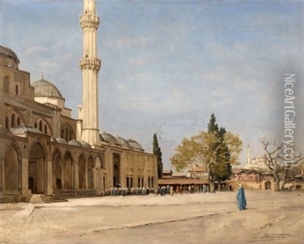 Vue De La Mosque Yeni-djami A Istanbul Oil Painting - Eugene Ferdinand Buttura
