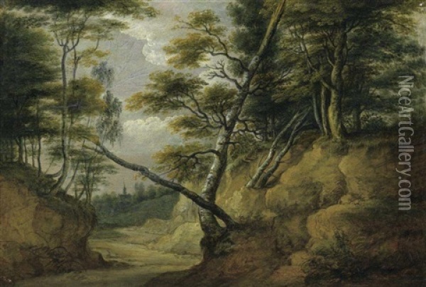 A Flemish Landscape Oil Painting - Lucas Van Uden