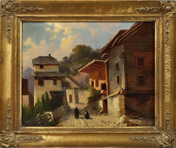 Bergdorf In Den Dolomiten Oil Painting - Anton Victor Steinach