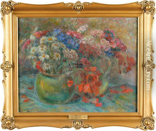 Polne Kwiaty W Wazonach, 1948 R. Oil Painting - Stanislaw Paciorek