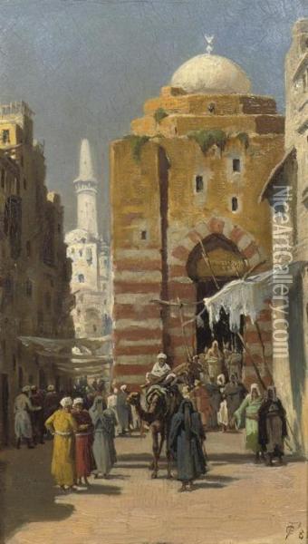 An Oriental Street Scene Oil Painting - Frederick Goodall