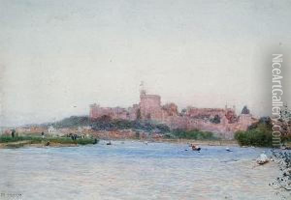 The Thames With Windsor Castle Beyond Oil Painting - Max Ludby
