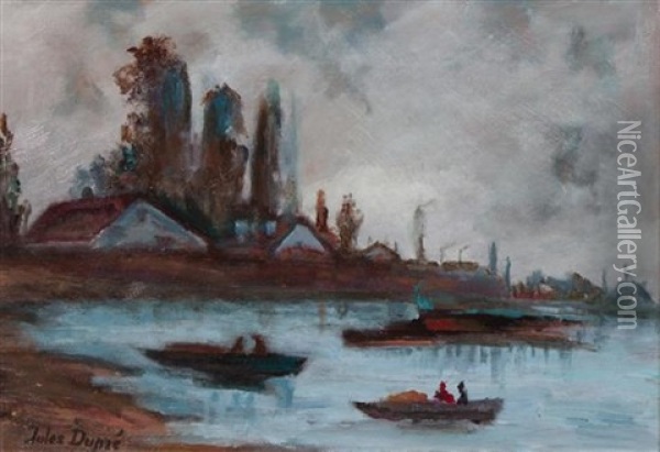 River Landscape Oil Painting - Jules Dupre