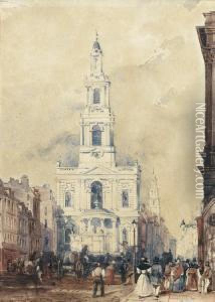 Vue De L'eglise Saint Mary, Londres Oil Painting - William Wyld