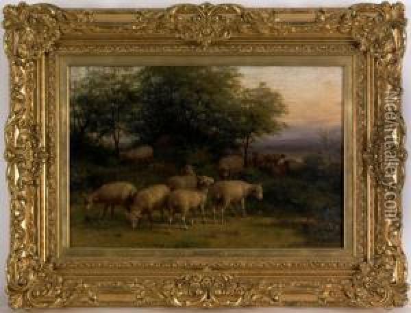 Landscape With Sheep Oil Painting - George A.E., Geo Riecke