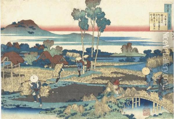 Tenji Tenno Oil Painting - Katsushika Hokusai
