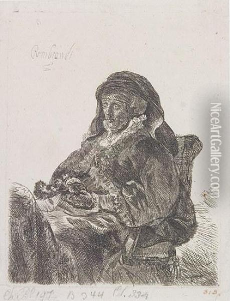 The Artist's Mother Seated Oil Painting - Rembrandt Van Rijn