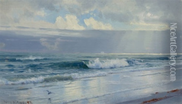 Crashing Waves Along The Seashore (off The Coast, Rhode Island) Oil Painting - William Trost Richards