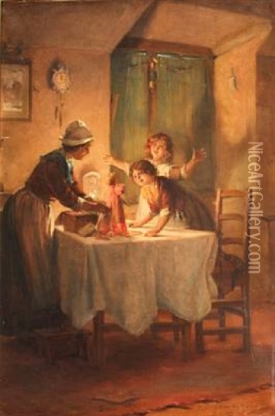 Dressing Up Dolly Oil Painting - George Sheridan Knowles