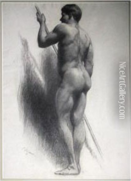 Study Of Standing Male Nude Oil Painting - Carl Harold Nordstrom