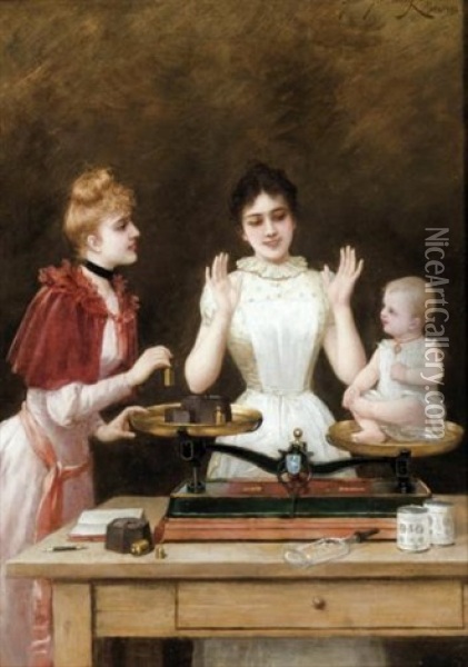 Weighing The Baby Oil Painting - Emile Eisman-Semenowsky