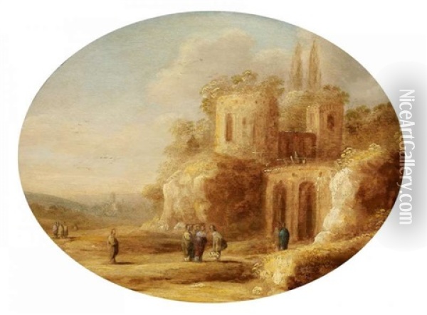 Romische Ruinenlandschaft Mit Christus, Der Die Blinden Heilt Oil Painting - Charles Cornelisz de Hooch