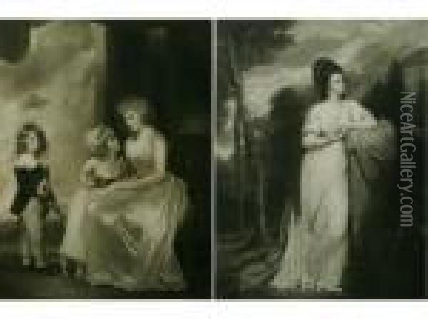 Countess Of Warwick And Children Oil Painting - George Romney