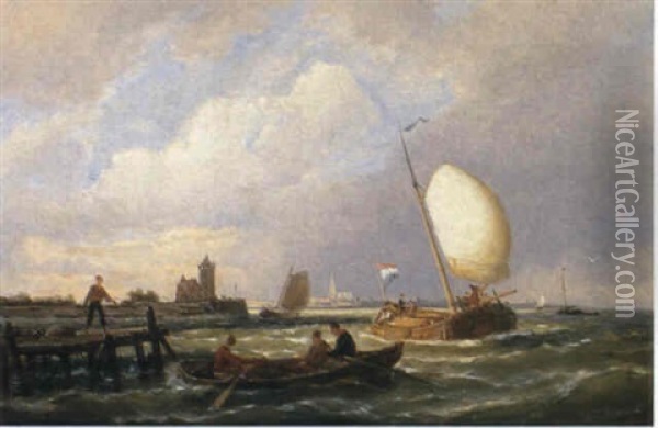 On The Isle Of Voorn, Holland Oil Painting - Pieter Cornelis Dommershuijzen