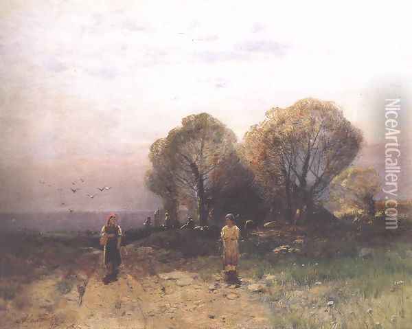 End of Village 1875 Oil Painting - Geza Meszoly