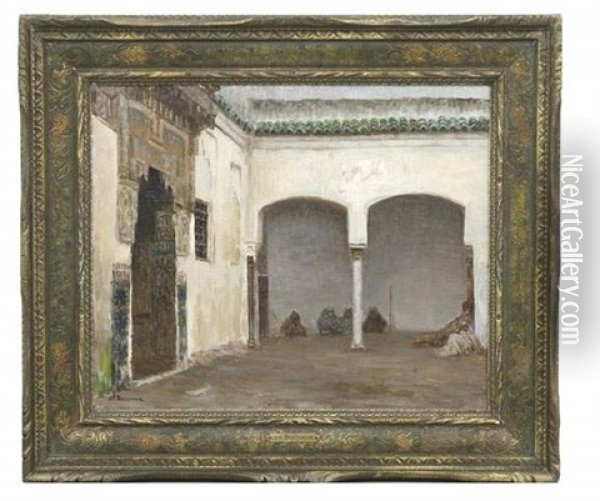 La Porte Du Sanctuaire De Sidi Ben Slimane El Djazouli A Marrakech Oil Painting - Joseph Felix Bouchor