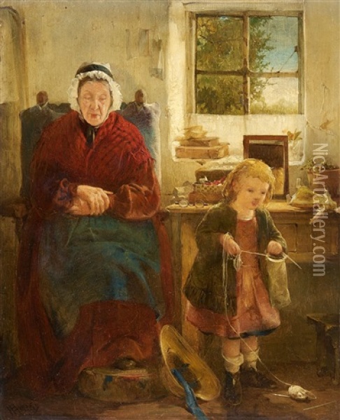 Grandmother And Granddaughter Oil Painting - Henry Benjamin Roberts