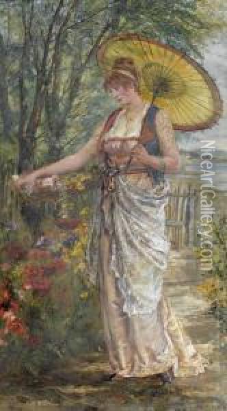 Junge Frau Mit Sonnenschirm Oil Painting - Marie Philips Weber