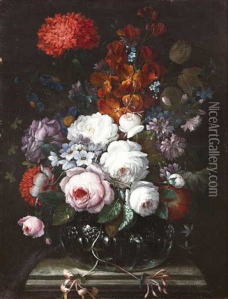 Vase De Fleurs Pose Sur Un Entablement Oil Painting - Johann Baptist Halszel