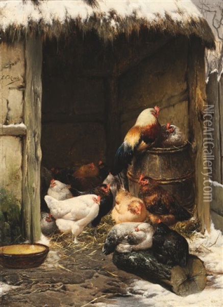 Coq Et Poules Oil Painting - Eugene Remy Maes