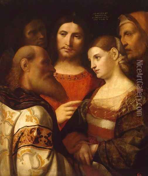 Christ and the Woman Taken in Adultery Oil Painting - Palma Vecchio (Jacopo Negretti)