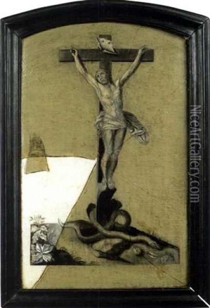 Trompe L'oil A La Crucifixion Oil Painting - Gabriel (Gaspard) Gresly