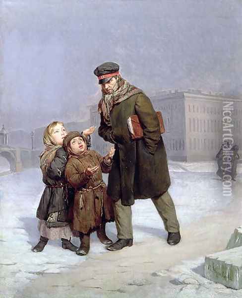 Beggar Children Oil Painting - Firs Sergeevich Zhuravlev