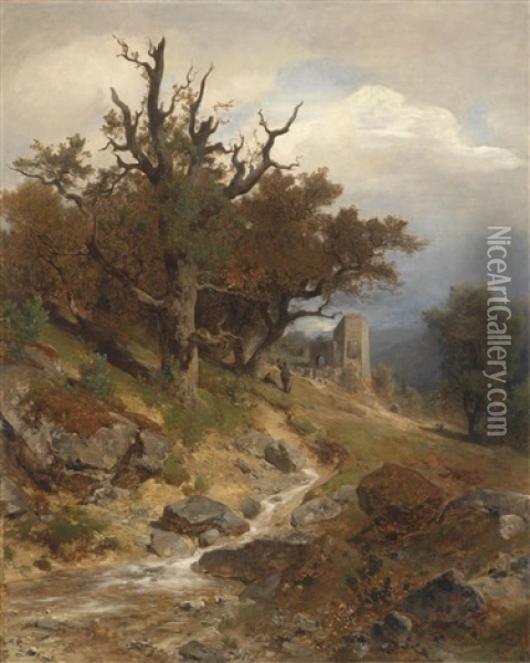Landschaftsmotiv (partie Bei Modling) Oil Painting - Eduard Peithner Ritter von Lichtenfels