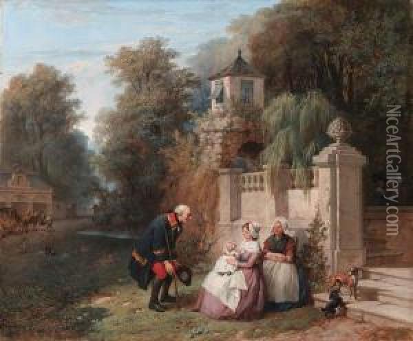 Receiving Her First Visitor Oil Painting - Jean-Baptiste Madou