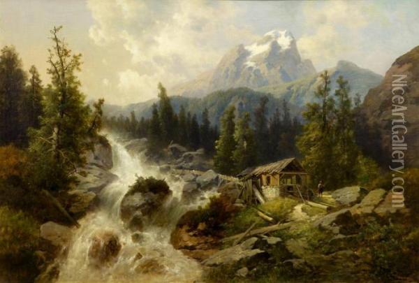 The Hut In The Alps Oil Painting - Josef Thoma