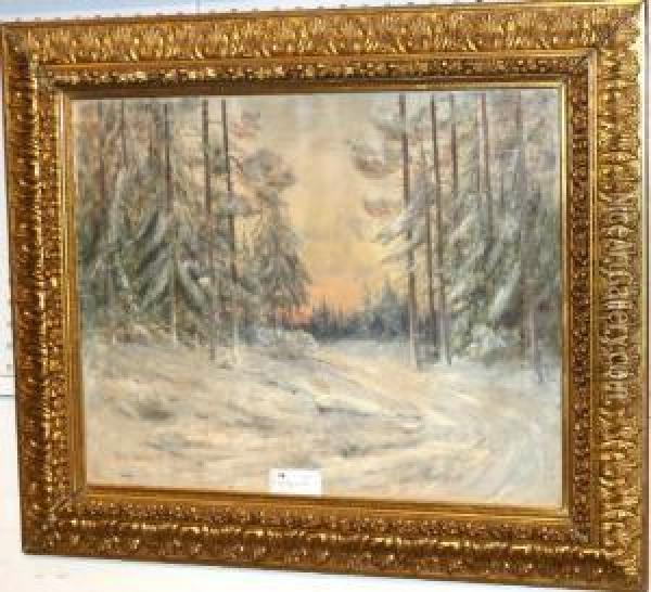 Skogsparti Med Sno Oil Painting - Walfrid Nelson