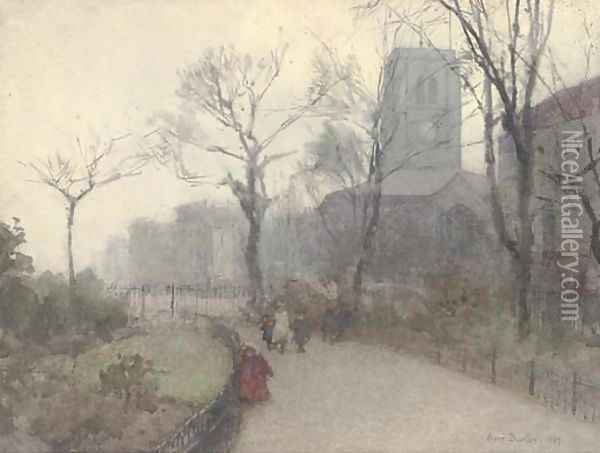 A misty morning, Chelsea Old Church Oil Painting - Rose Barton
