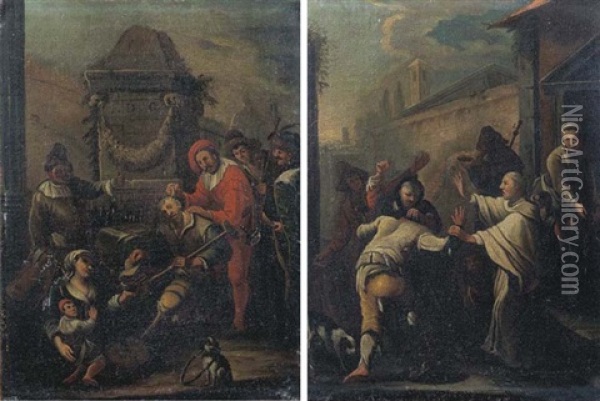 Il Ciarlatano (+ Un Monaco Seda Una Rissa; 2 Works, In Collab. W/studio) Oil Painting - Pietro Domenico Oliviero