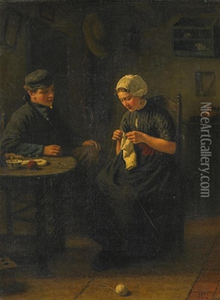 Junges Paar In Der Stube Oil Painting - David Adolf Constant Artz