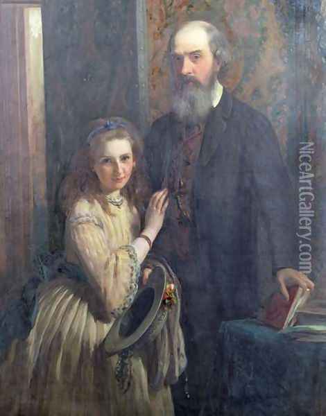 Sir William FitzHerbert with his daughter, Ida, 1862 Oil Painting - James Sant
