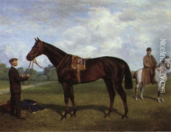 Portrait Of Rother Stadl And Trainer John Reeves Oil Painting - Emil Adam