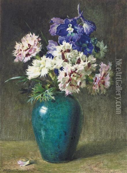 Pinks And Larkspur Oil Painting - Helen Cordelia Coleman Angell