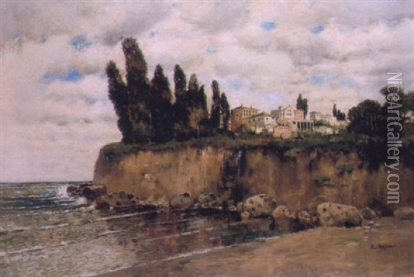 A View Of A Mediterranean Coastal Town Oil Painting - Karl Heffner