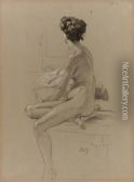 Figura Di Schiena - 1907-1908 Oil Painting - Achille Beltrame