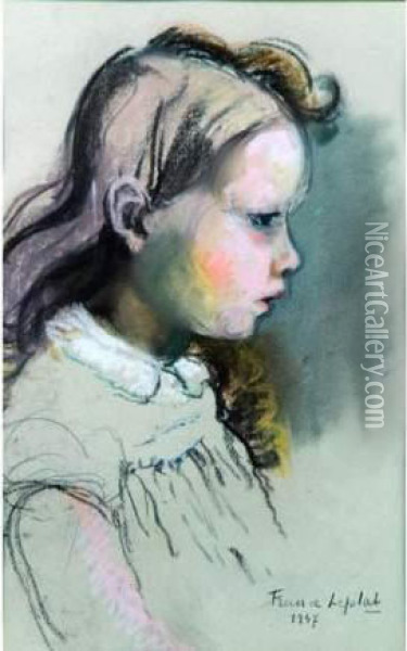 Geraldine De Profil. Oil Painting - France Leplat