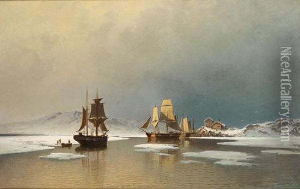 Seilskuter Pa Islagt Fjord Oil Painting - Reinholdt Boll