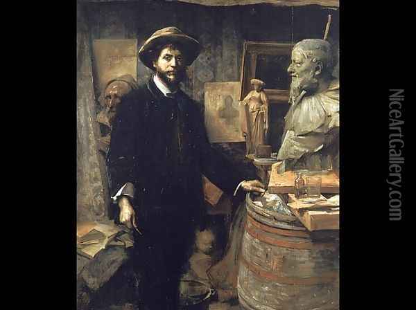 The Sculptor Jean Carries in his Atelier Oil Painting - Marie Louise Catherine Breslau
