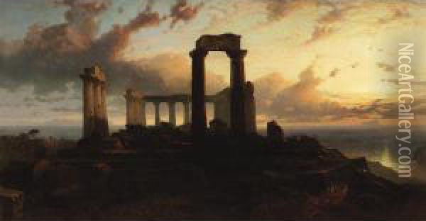 Temple Of Aphaea, Aegina, Greece Oil Painting - Harry John Johnson